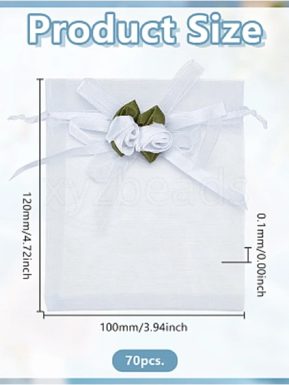 50 PCS White 3D Flower Organza Drawstring Gift Bags